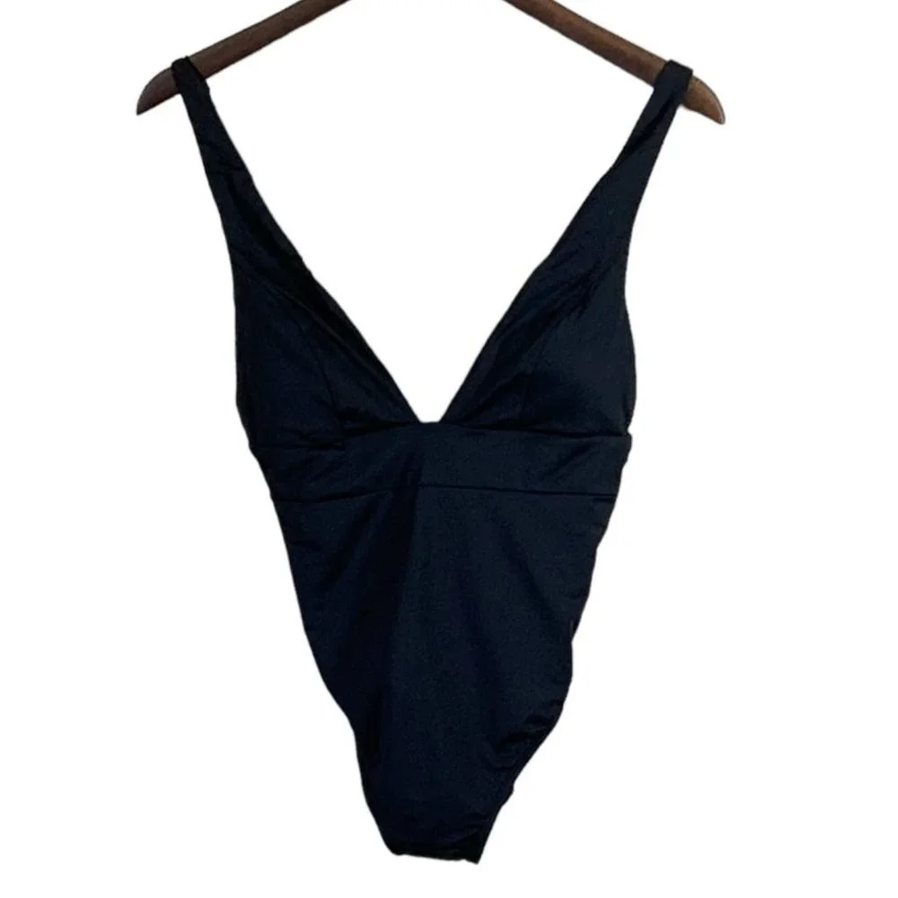 Andie Womens The Sardinia One Piece Swimsuit Black Deep Plunge High Leg Cut Size - Picture 3 of 5
